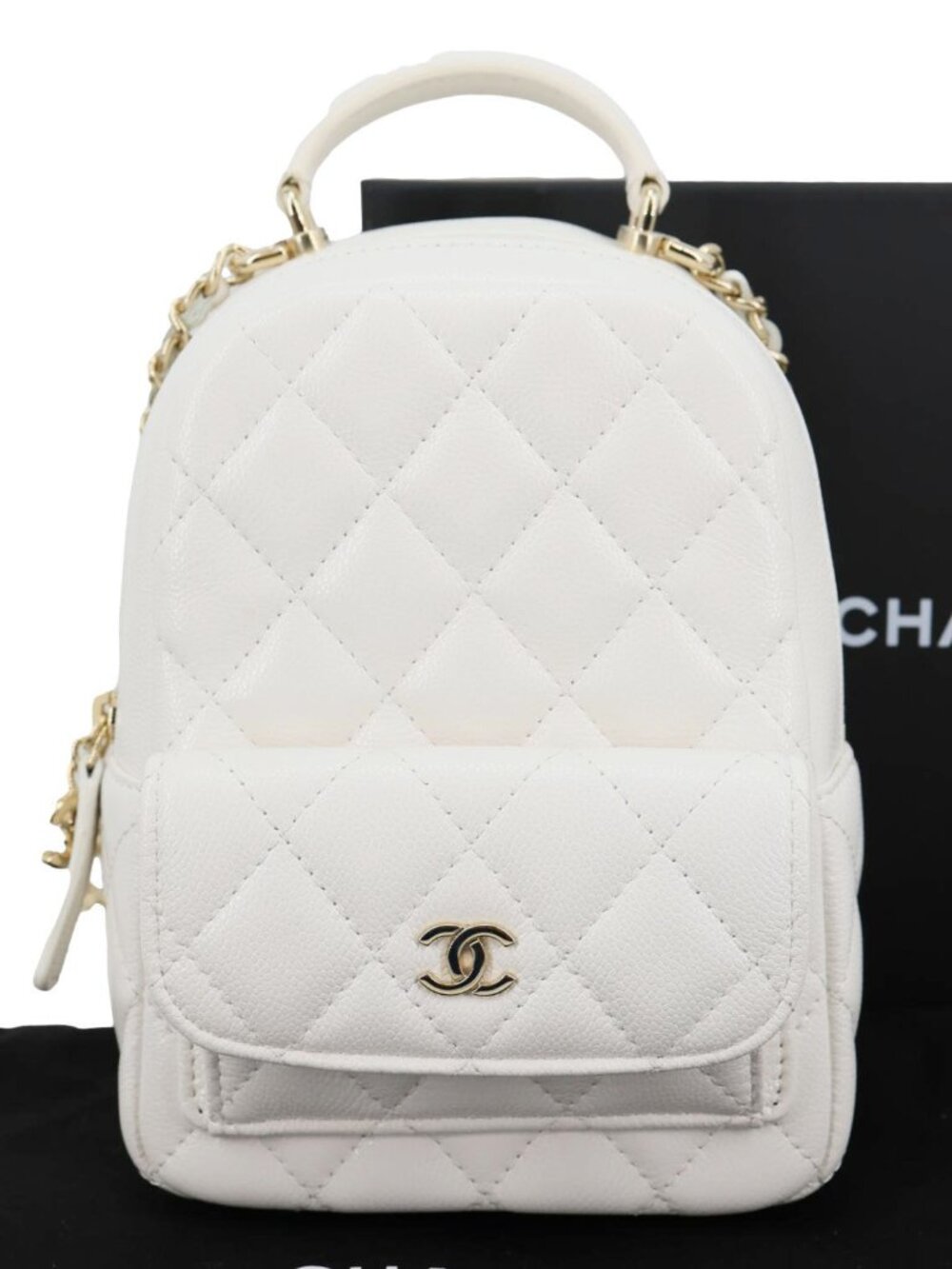 Chanel  Classic CC Mini Quilted Caviar Leather Backpack White - Picture 3 of 14